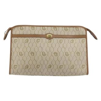 Dior Pre-owned Clutches, female, Beige, Size: ONE SIZE Pre-owned Vintage honeycomb zip pouch