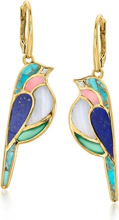 Ross-Simons Multi-Gemstone Bird Drop Earrings in 18kt Gold Over Sterling