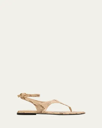 Stuart Weitzman Marley Snake-Embossed Leather Flat Thong Sandals
