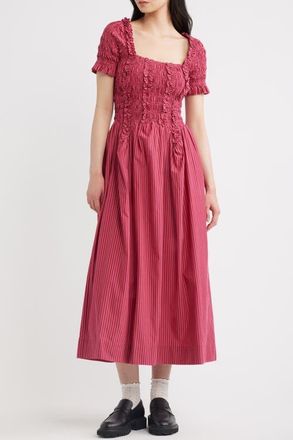 Damson Madder Raphaela Ruffle Midi Dress in Berry at Nordstrom, Size 12