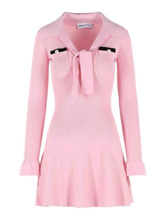 Self Portrait Viscose knit mini dress with pink laces