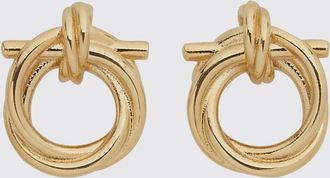 Ferragamo Orecchini Gancini a bottoncino in ottone finitura oro con logo
