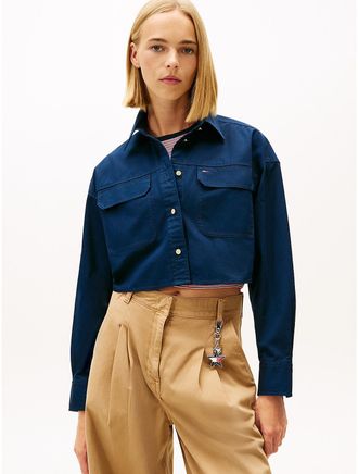 Tommy Hilfiger Womens Tommy Jeans Cropped Utility Shirt - Navy - XS