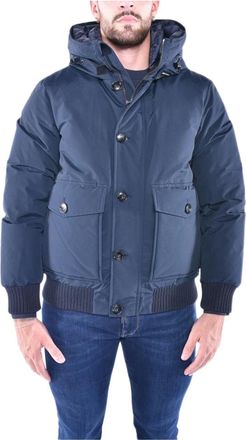 Woolrich Jassen, Heren, Blauw, S, Chevron gewatteerde jas met capuchon