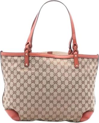 Gucci Pre-owned Tote Bags, female, Beige, Size: ONE SIZE Pre-owned Canvas Tote