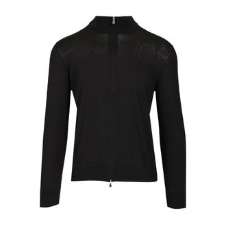 Tagliatore Cotton and Silk High Neck Zip Jumper - male - Tagliatore - Cardigans - Black - 3XL - Knitwear