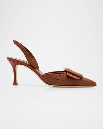 Manolo Blahnik 70mm Mayslibi Embossed Leather Slingback Pumps