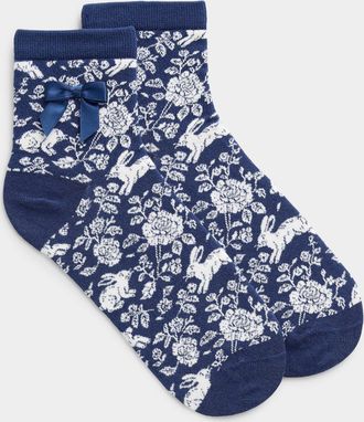 Simons Womens Satiny bow abundance painting ankle socks
