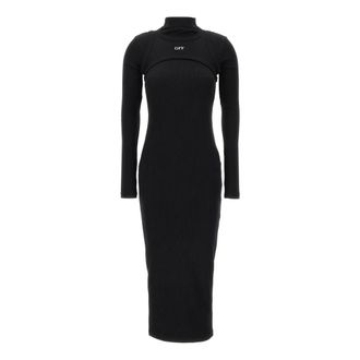 Off-white Off Stamp Rib Round Long Dress - Dames - Casual kleedjes - Zwart - XS - Katoen - Kleedjes