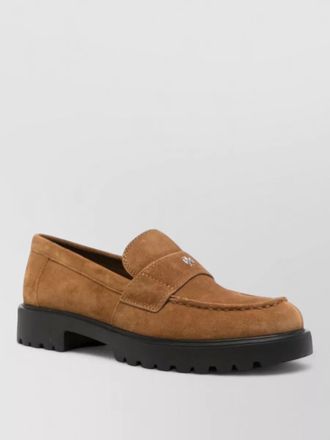 Tory Burch round toe lug loafer rubber sole suede