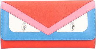 Fendi Blue Pink Red Color Leather Long Wallet (Bi-Fold) (Pre-Owned)
