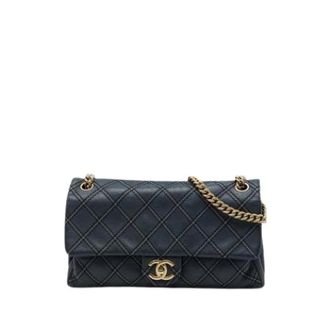 Chanel Pre-owned Vintage Quilted Crossbody Bag - Dames - Vintage Schoudertas - Blauw - ONE Size - Leer - Vintage
