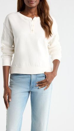 Lucky Brand Cable Stitch Sleeve Henley Top in Tofu at Nordstrom, Size Xx-Large