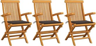 vidaXL Sillas De Jard&iacute;n 3 Uds Madera Teca Con Cojines Gris Taupe Vidaxl