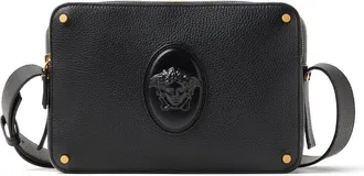Versace Lou Leather Crossbody Bag in Black Gold 82 at Nordstrom