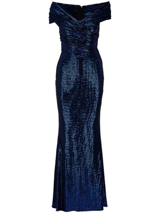 Talbot Runhof Tokara off-shoulder maxi dress - Blue