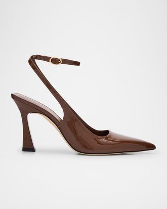 Stuart Weitzman Vinnie Patent Leather Ankle-Strap Pumps