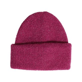 Pieces Fuchsia Lurex Gebreide Muts - Dames - Hoeden - Roze - ONE Size - Polyester - Accessoires