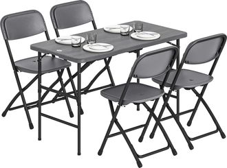 OUTSUNNY Conjunto De Mesa Y Sillas Jard&iacute;n De 5 Piezas Con Mesa Plegable Ajustable De 55 A 74 Cm, 4 Sillas Plegables Y Encimera De Hdpe, Para Patio