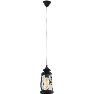 Eglo Eglo - Lampadario a Sospensione Vintage Bradford Acciaio Nero Vetro 1 Luce E27