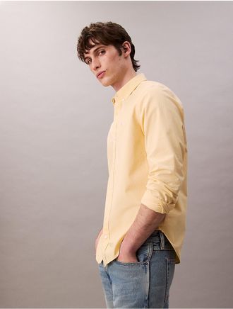 Calvin Klein Mens Solid Oxford Classic Button-Down Shirt - Yellow - 2XL