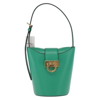 Ferragamo Gancini Handbag Leather Green Leather Handbag (Pre-Owned)