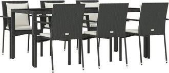vidaXL Set De Comedor De Jard&iacute;n 7 Pzas Y Cojines Rat&aacute;n Sint&eacute;tico Negro Vidaxl