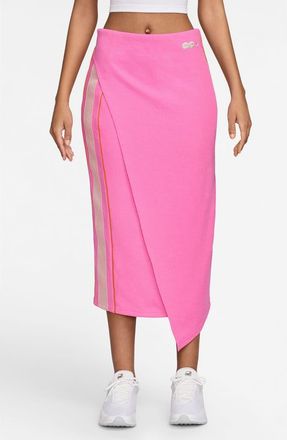Nike Sportswear High Waist Rib Midi Skirt in Playful Pink/Campfire Orange at Nordstrom, Size Xx-Large