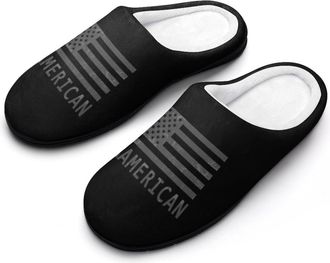 Generic Black U.S. Flag Funny Mens Cotton Slippers Soft Non-Slip Rubber Sole House Slipper Indoor Outdoor