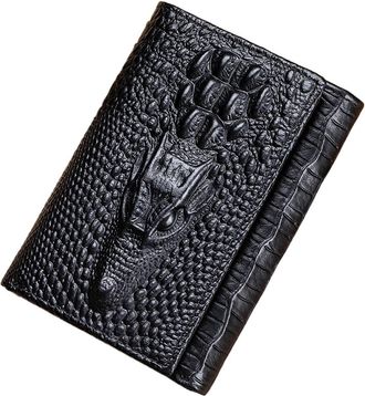 Generic Mens Bifold Wallet - Slim Leather Crocodile Print Multi-Card Holder with Money Clip(Black)