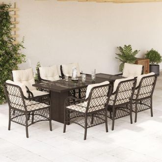 vidaXL Set Comedor Para Jard&iacute;n 9 Pzas Y Cojines Rat&aacute;n Sint&eacute;tico Marr&oacute;n Vidaxl