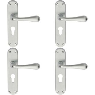 Loops 4x PAIR Smooth Round Bar Handle on Euro Lock Backplate 185 x 40mm Satin Chrome