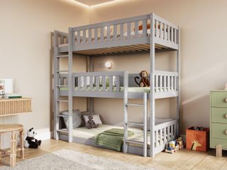 Flair Bea Triple High Bunk Bed in Grey | Size: Single