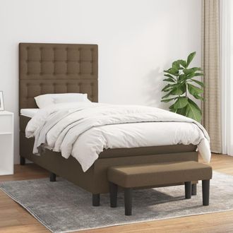 vidaXL Vidaxl - Cama Box Spring Con Colch&oacute;n Tela Marr&oacute;n Oscuro 90x200 Cm