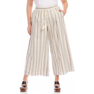 Karen Kane Embroidered Stripe Cotton Drawstring Crop Pants in Natural at Nordstrom, Size 1 X