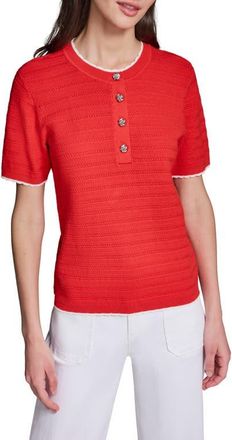 Karl Lagerfeld Short Sleeve Sweater in Apple Red/Soft White at Nordstrom, Size X-Large