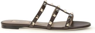 Valentino Garavani Womens Rockstud Thong Sandal - Dark Grey Leather - Size EU 38