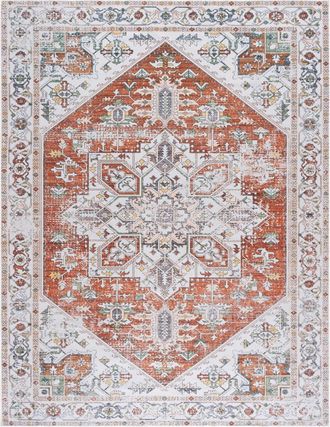 Safavieh Alfombra tradicional de poli&eacute;ster blanco/naranja, 244 x 305 cm