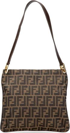 Fendi Pre-owned Shoulder Bags, female, Brown, Size: ONE SIZE Pre-owned FF Logo Canvas Shoulder Bag
