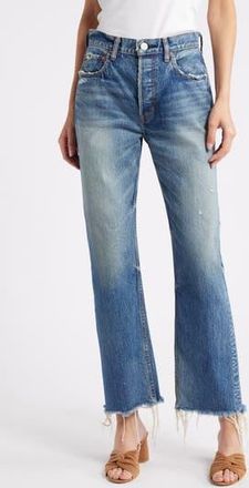 Moussy Vintage Ridgecrest High Waist Raw Hem Ankle Straight Leg Jeans in Blue at Nordstrom Rack, Size 24
