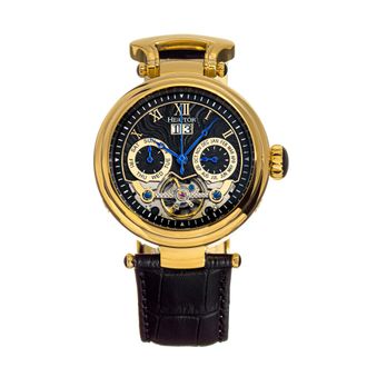 Heritor Ganzi Semi-Skeleton Leather-Band Watch
