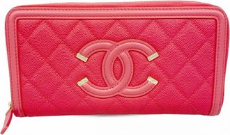 Chanel Pink Grained Calfskin Long Wallet (Bi-Fold) (Pre-Owned)