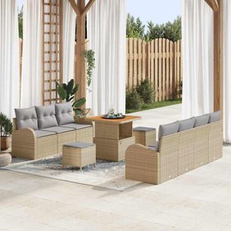 vidaXL Vidaxl - Conjunto De Sof&aacute; De Jard&iacute;n Con Coj&iacute;n 10 Pcs Beige, Gris Claro