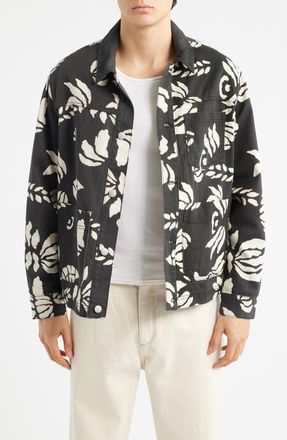 Wax London Jay Organic Cotton Chore Jacket in Black /Ecru at Nordstrom, Size X-Large