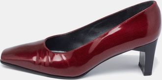 Stuart Weitzman Burgundy Printed Patent Leather Square Toe Pumps