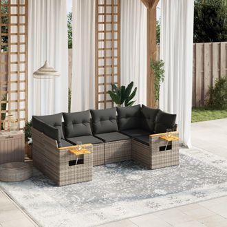 vidaXL Vidaxl - Set De Muebles De Jard&iacute;n 6 Pzas Y Cojines Rat&aacute;n Sint&eacute;tico Gris