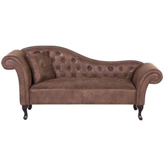 Beliani Beliani - Chaise Longue Tapizado En Piel Sint&eacute;tica Marr&oacute;n Claro Acolchado Capiton&eacute; Versi&oacute;n Izquierda Con Coj&iacute;n Lattes