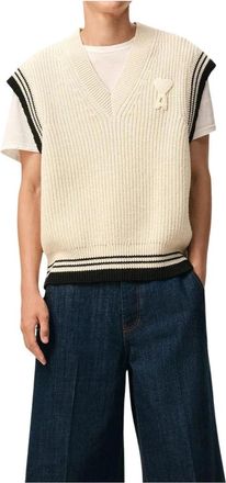 Ami Truien & Vesten, Heren, Beige, M, Katoen, V-hals Gebreide Vest