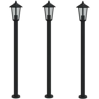 vidaXL Vidaxl - Farolas De Exterior 3 Unidades Acero Inoxidable Negro 120 Cm