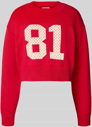 Guess Cropped Strickpullover mit Rundhalsausschnitt in Rot, Größe XL